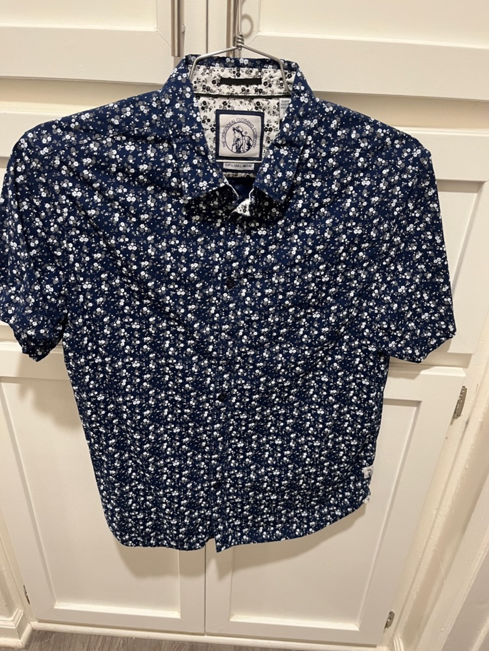 Short-Sleeve Floral Button-Up Shirt - Navy